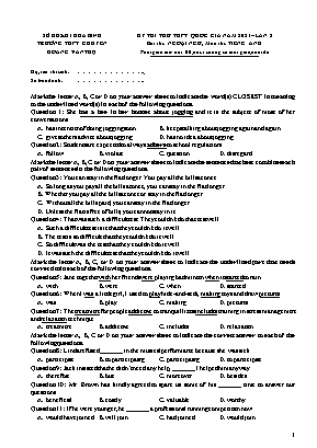 Đề thi thử tốt nghiệp THPT Quốc gia môn Tiếng Anh lần 2 năm 2021 - Trường THPT Chuyên Hoàng Văn Thụ, Hòa Bình (Có đáp án)